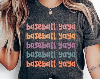 Baseball Yaya Shirt, Personalized Mom Tee, Mama Crewneck T-shirt, Groovy Baseball Yaya T-shirt, Womans Custom T-shirt, Cute Mama Tee