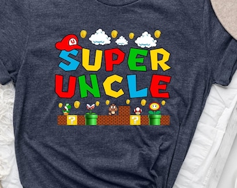 Super Uncle Shirt, Personalized Papa Tee Shirt, Custom Papa T-Shirt, Gamer Papa Gift, Uncle Shirt, Uncle Mario Tee