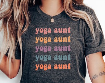 Yoga Aunt Shirt, Personalized Aunt Shirt, Trendy Mom T-shirt, Groovy Yoga Aunt T-shirt, Custom Vneck Shirt,Gift For Aunt