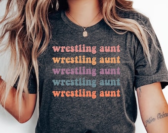 Wrestling Aunt Shirt, Personalized Aunt Shirt, Trendy Mom T-shirt, Groovy Wrestling Aunt T-shirt, Retro Mom Shirt, Bella Canvas Tee, Mom Tee