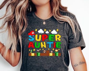 Super Auntie Shirt, New Auntie Tee, Family Gift, Custom Mom Tee, Gamer Tee