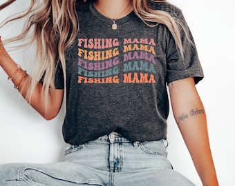Fishing Mama Shirt, Personalized Women Shirt, Retro Fishing Mama T-shirt, Groovy Fishing Mama Tee Shirt, Gift For Mom, Trendy Mama Shirt