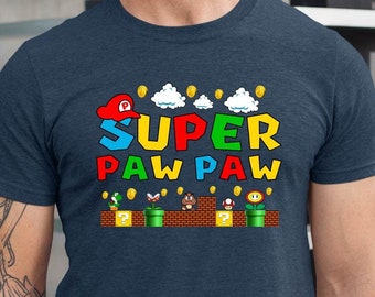 Super Paw Paw Shirt, Papa Tee, Custom Dad Shirt, Custom Vneck Tee, Personalized Gift For Dad, Mario Tshirt