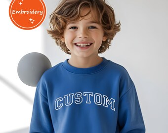 Custom Embroidered Kids Sweatshirt, Personalized Gift XS–S,Youth Sweatshirt