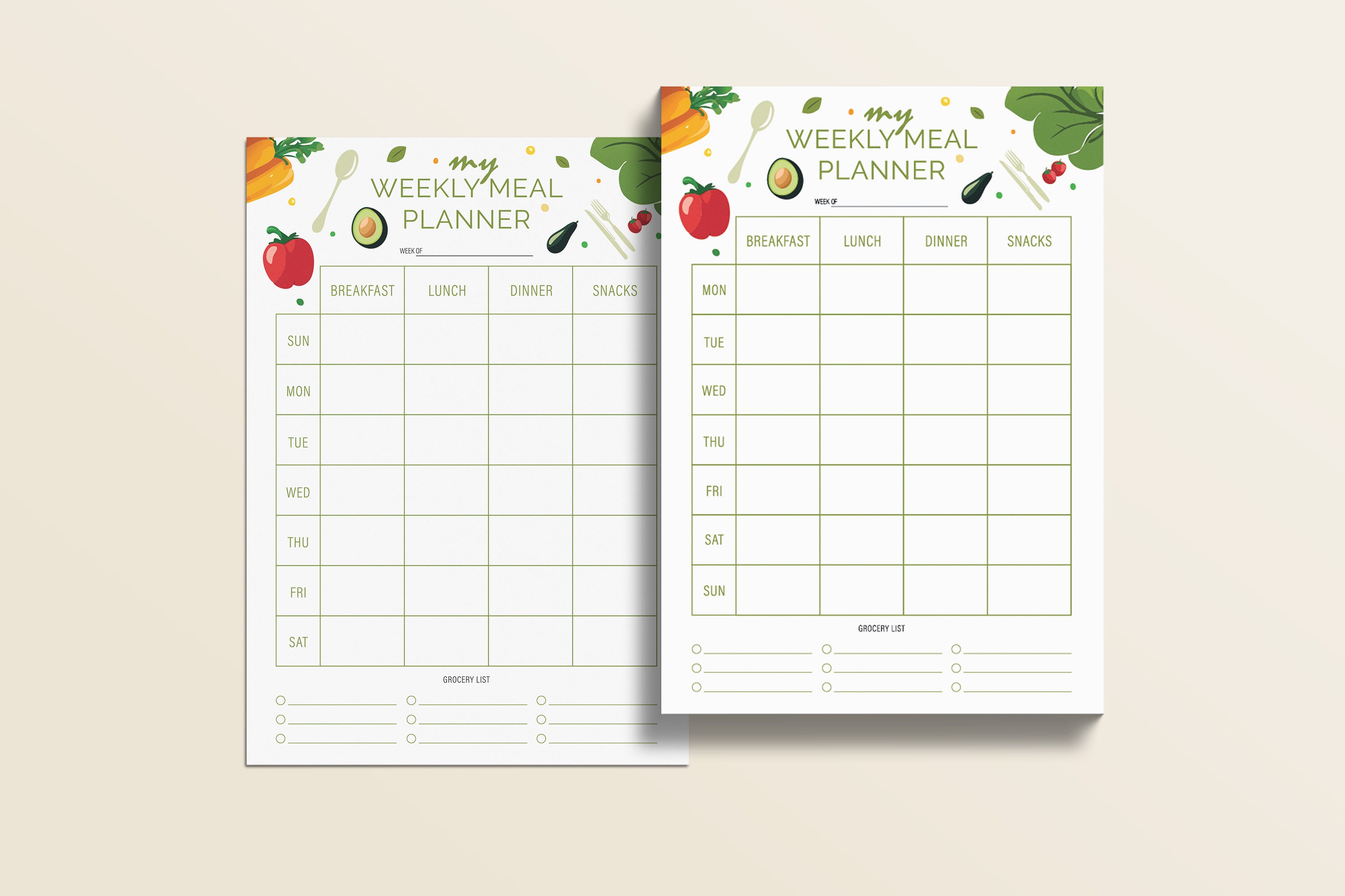 Meal Planning Weekly Kitchen Calendar