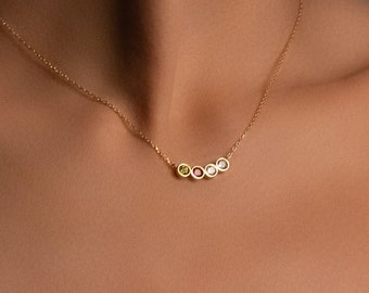 14K gouden familie geboortesteen ketting, geboortesteen cadeau, Moederdag cadeau, bruidsmeisje cadeau, geboortesteen sieraden, kristallen edelsteen ketting