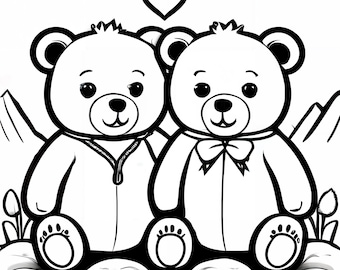 Två söta björnar - Digital målarbild