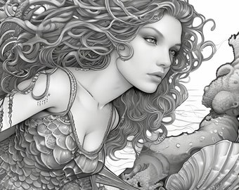 Majestätisk sjöjungfru - Digital målarbok