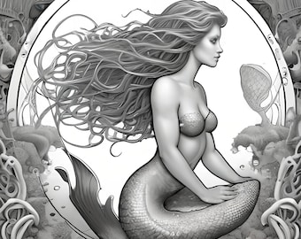 Förtrollande sjöjungfru - Digital målarbok