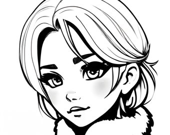 Flicka i jacka - Digital målarbokbild