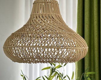 Natural Rattan Pendant Light,Coastal Boho Lighting Decor for Home,Modern Hanging Chandeliers,Hand Woven Rattan Lamp Shade