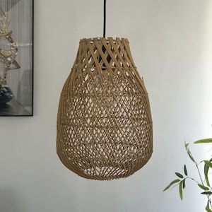 ヴィンテージラタンペンダントランプ、ボエームラタンランプシェード、22cm*30cm