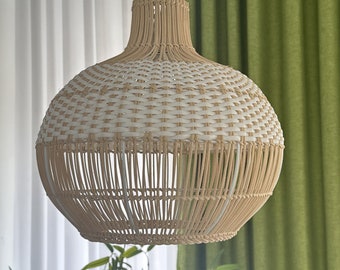 Paralume pendente intrecciato in rattan naturale e bianco, luci decorative bohémien per matrimoni, lampadario a sospensione in vimini