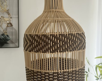 Natural and Brown Rattan Pendant Light,Vintage Farmhouse Chandeliers,Modern Ceiling Hanging Light,Rattan Lamp