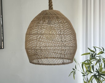 Rattan Woven Light Fixture,Boho Decorative Chandelier,Ceiling Vintage Pendant Light for Kitchen Island,Rope Hanging Lamp