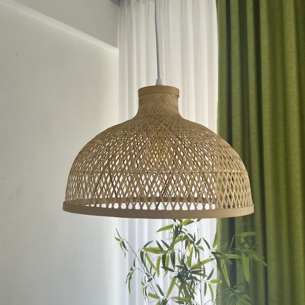 Bamboo Pendant Lamp,Woven Hanging Ceiling Light for Dining Room,Farmhouse Chandelier,Japanese Pendant Light