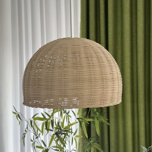 Dome Rattan Hanging Lamp,Woven Lamp Shade Chandelier,Bohemian Natural Rattan Pendant Light for Home Decor