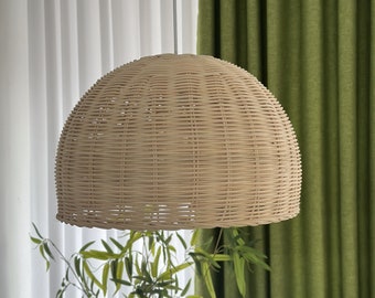Dome Rattan Hanging Lamp,Woven Lamp Shade Chandelier,Bohemian Natural Rattan Pendant Light for Home Decor