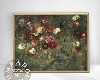 ポピーの花壇 | ヴィンテージの花の風景画 | 花畑アート | デジタル 