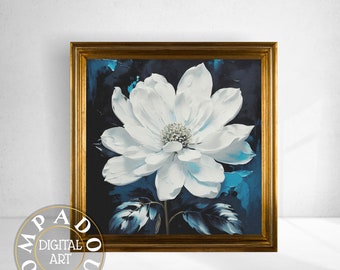 White Abstract Flower | Digital Art | Paint Palette Knife Style | Wall Art Painting | Wall Decor