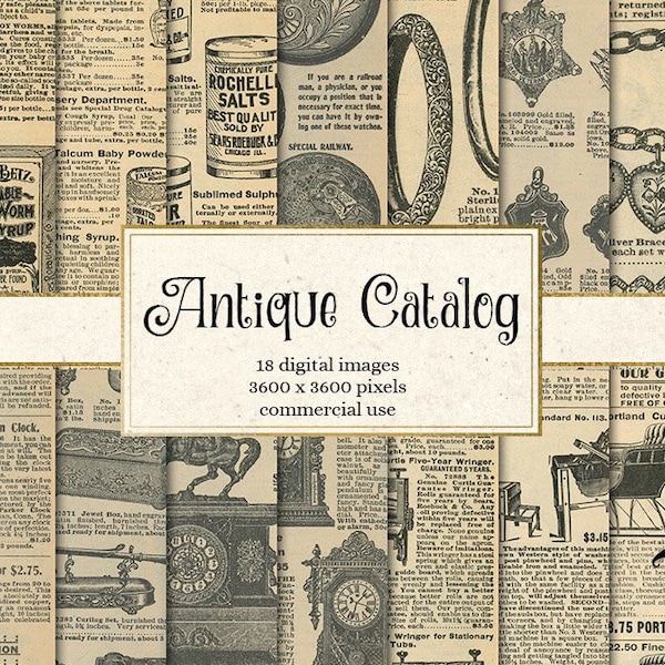 Antique Catalog Pages Digital Paper Ephemera