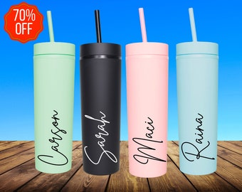 Personalized Tumbler with Straw | Girl's Trip Tumbler | Skinny Stainless Steel Cup Straw | Bridesmaid Gift | Wedding Mothers Day Cup