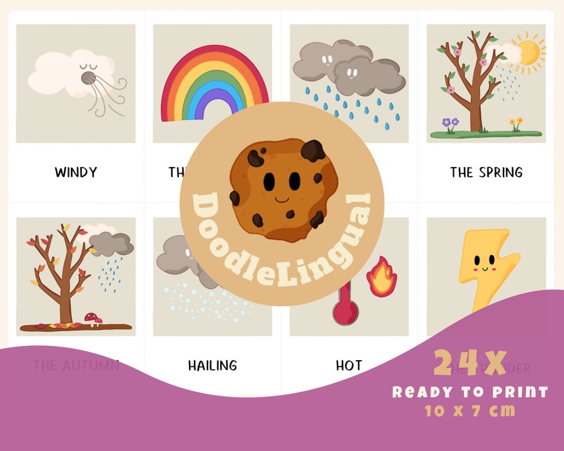 Educational Flashcards in ENGLISH Language 24 WEATHER Flashcards for ...