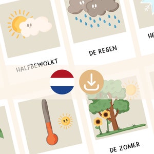 Flashcards educacionais em idioma HOLANDÊS 24 flashcards WEATHER para crianças que estudam em casa - download digital