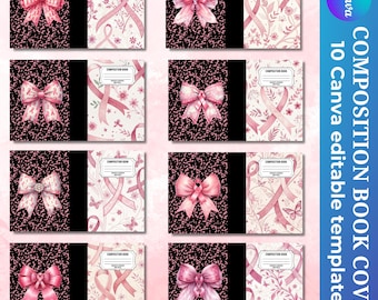 Brustkrebs Bewusstsein Notizbuch Covers: Pink Ribbon Canva Vorlagen (Digitaler Download)