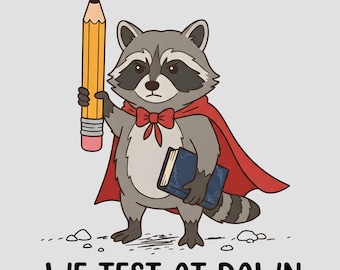 Wir testen im Morgengrauen Waschbär Lehrer PNG, Lustiger Lehrer Digitaler Download, Schulprüfung Waschbär Clipart, Lehrer Shirt Design PNG