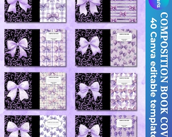 Lila Schleife Coquette Notizbuch Cover: 40 Canva Vorlagen (Digitaler Download)