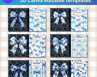 Blaue Schleife Coquette Notizbuch Cover: 20 Canva Vorlagen (Digitaler Download)