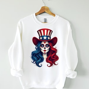 Patriotic Sugar Skull PNG: 4th of July American Flag Design (Digital Download)