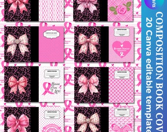 Brustkrebs Bewusstsein Notizbuch Covers: Pink Ribbon Canva Vorlagen (Digitaler Download)