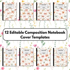 Puede incluir: Doce cuadernos de composición con diseños florales y lazos. Las cubiertas presentan un fondo blanco con lazos de acuarela en tonos melocotón, rosa y gris, y pequeños acentos florales. Cada cuaderno tiene un lomo negro y una etiqueta que dice "COMPOSITION BOOK".
