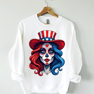 Patriotic Sugar Skull PNG: 4th of July American Flag Design (Digital Download)