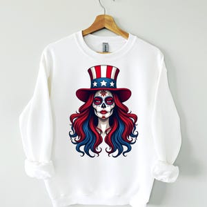 Patriotic Sugar Skull PNG: 4th of July American Flag Design (Digital Download)