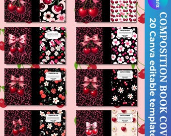 Pink Coquette Cherry Notizbuch Cover: 20 Canva Templates (Digitaler Download)
