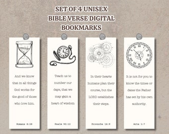 Set Of 4 Unisex Digital Bookmarks, Printable Vintage Bookmarks, Study Bible Tools, Roman 8:28, Son Gift, Church Gift