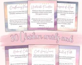 30 Anxiety Christian Cards, Printable, Unique Christian Quotes And Bible Verses, Digital Download, Study Bible Tools, Church Gift
