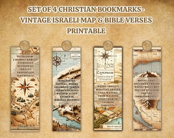 Biblical Lands Map Bookmarks, Set of 4 Christian Vintage Israel Printable Markers, Boyfriend Gift, Son Gift, Church Gift, Father Gift