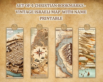 Set of 4 Biblical Lands Bookmarks, Israel Map Printable, Christian Holy Sites Markers, Son Gift, Dad Gift, Church Gift