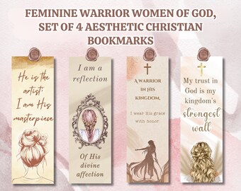 Set of 4 Printable Bible Bookmarks, Aesthetic Christian Quotes, Bookmarks For Woman, Book Lover, Gift Church