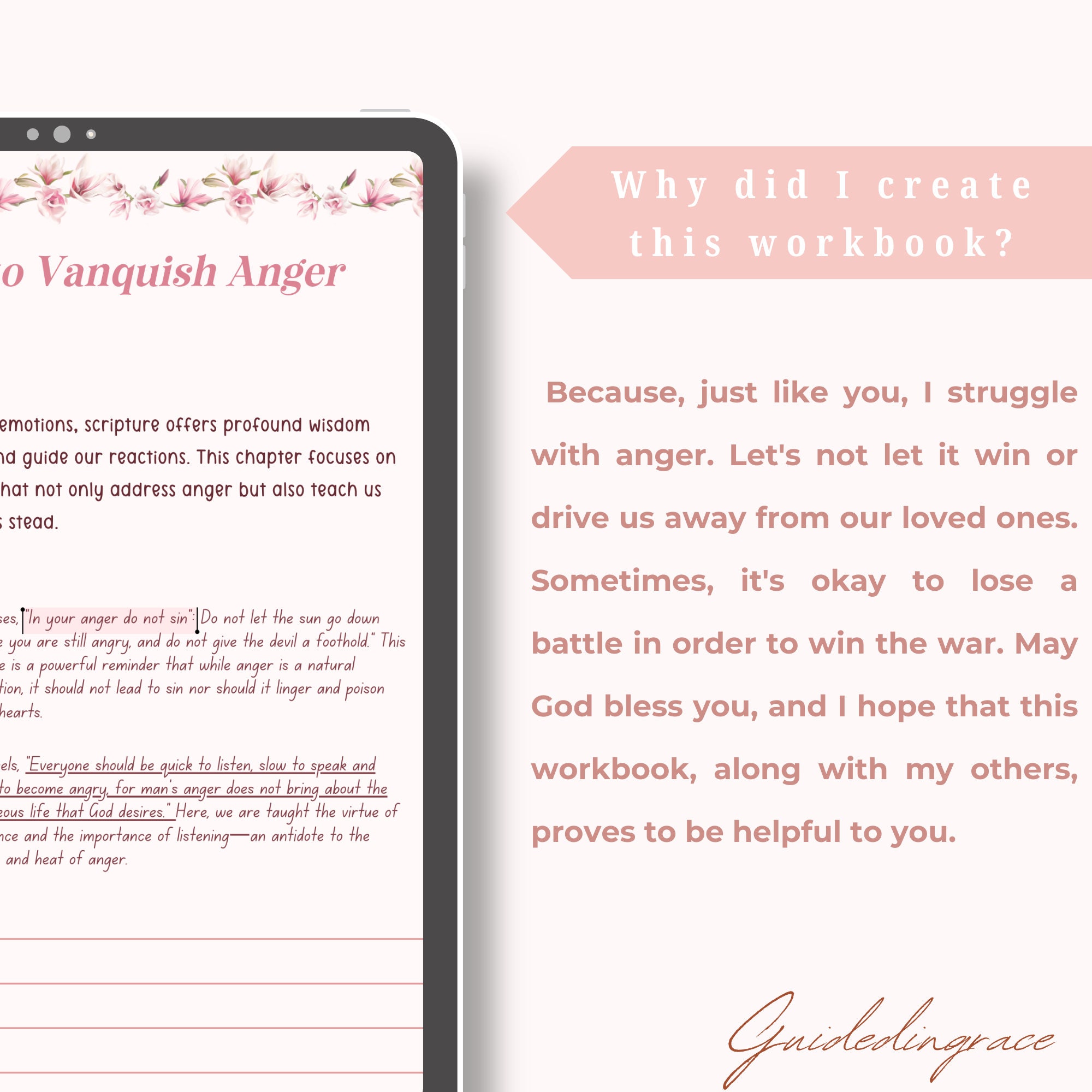 Christian Workbook to Conquer Anger, Digital Journal, Printable Journal ...