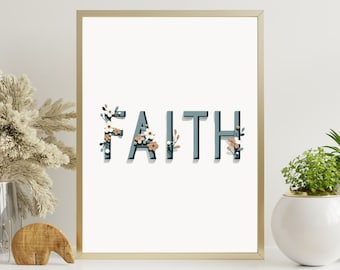 FAITH Wall Art Living Room, Christian Decor, Bible Verse Print, Church Gift, Christian Gift, Printable Wall Art