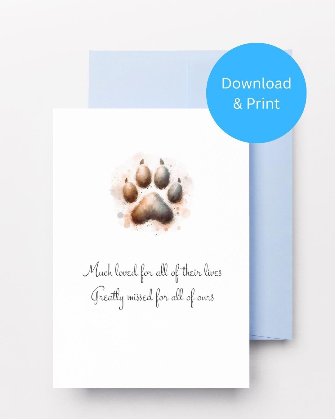 Dog Paw Print Sympathy Card Digital Download: Pet Loss, Thinking of You ...