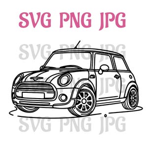 Mini Cooper Inspired Line Art Digital Download, Auto Car Silhouette, Vintage Classic Automotive | SVG PNG JPG Clipart Clip art