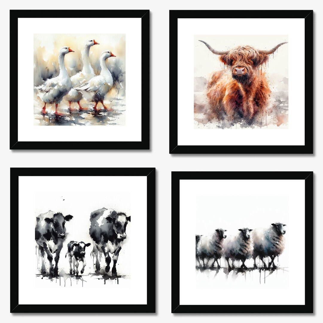 Farm Animal Framed Watercolour Painting Art Print Unique Gift Wall Art ...