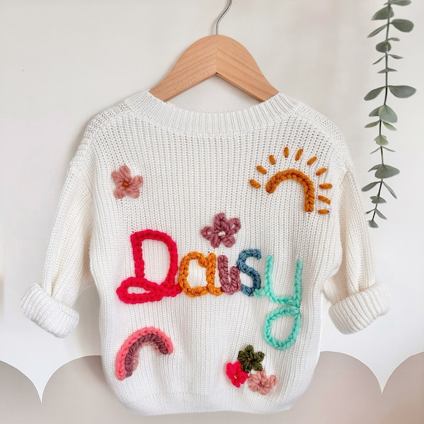 Personalised Hand Embroidered Name Knit Cardigan