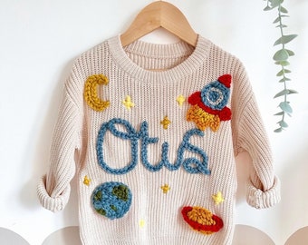 Personalised Hand Embroidered Name Knit Jumper - Large Design